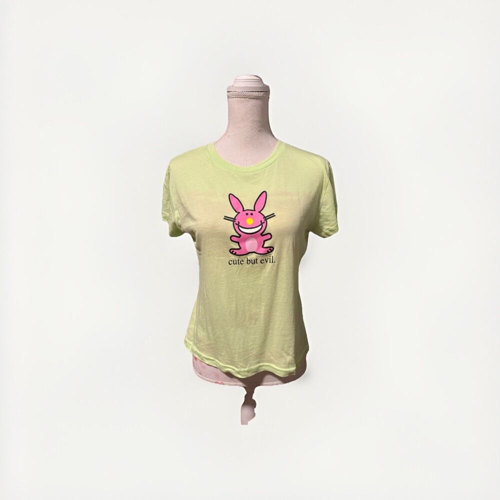 Rare Vintage Jim Benton Happy Bunny Pink T-Shirt Junior Size L "Cute But Evil”